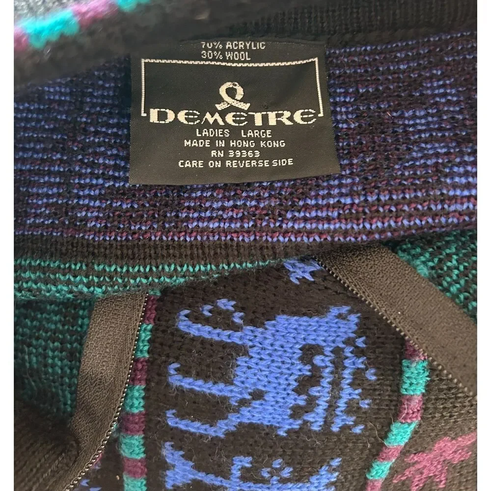 VTG Womens DEMETRE Wool Blend Ski Sweater Knit Pullover 1/4 Zip Large L Deer - Picture 4 of 5